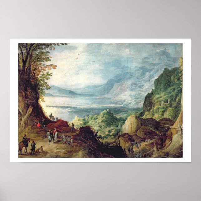 Poster Paisagem com Mar e Montanhas (óleo na canvas) (Frente)