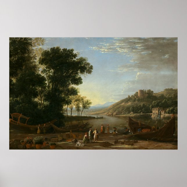 Poster Paisagem com Mercantes - Claude Lorrain Fine Art (Frente)