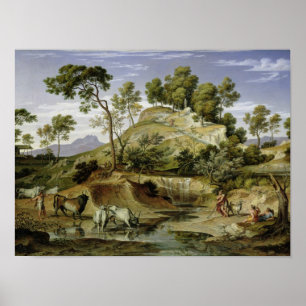 Póster Paisagem com pastores e vacas