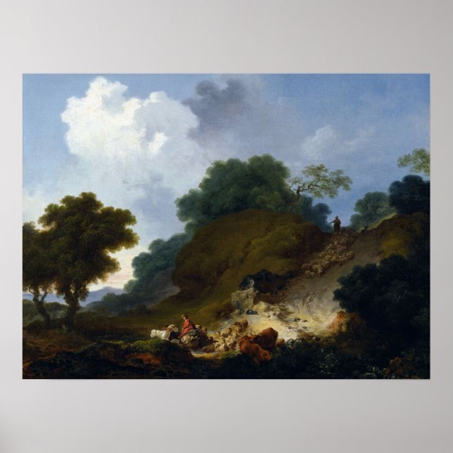 Póster Paisagem com Pastores por Fragonard (Frente)