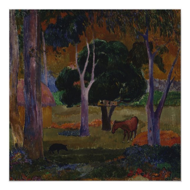 Póster Paisagem com porco e cavalo por Paul Gauguin (Frente)
