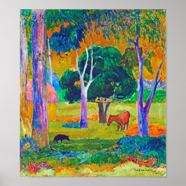 Poster Paisagem com Suíno e Cavalo, Gauguin (Frente)