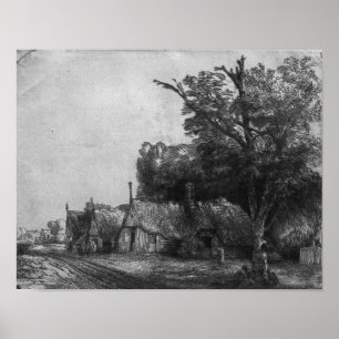 Póster Paisagem com três casas de campo, 1650