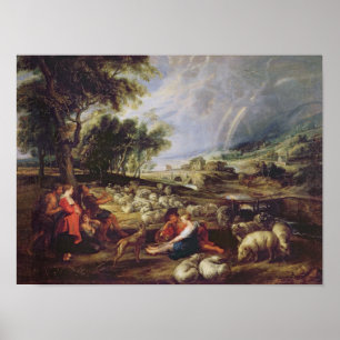 Poster Paisagem com um arco-íris