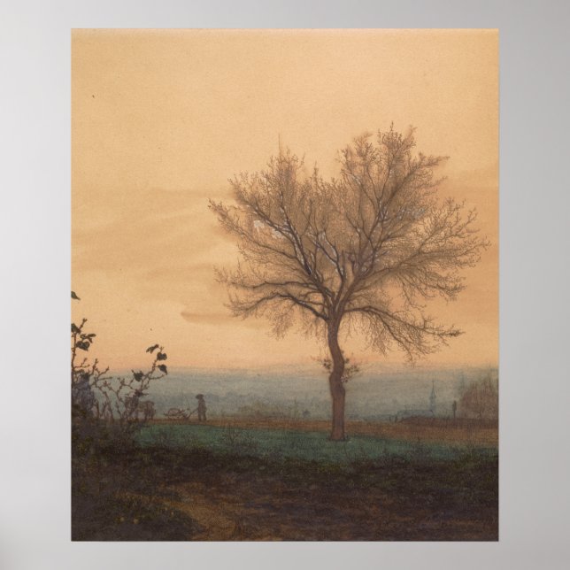 Póster Paisagem com uma Árvore Negra e um Plowman (Frente)