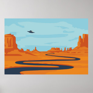 Poster paisagem com vale deserto, montanhas, w escuro