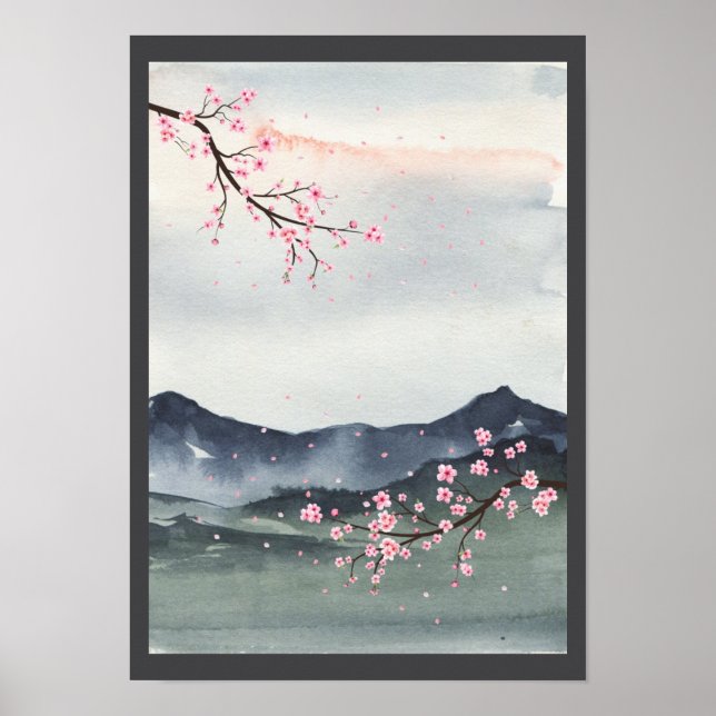 Poster Paisagem com Watercolor no Japão (Frente)