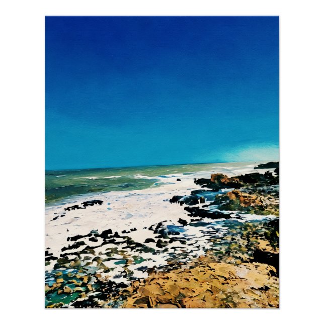 Póster Paisagem Costeira Cêntica Com Céu Azul Vibrante (Frente)