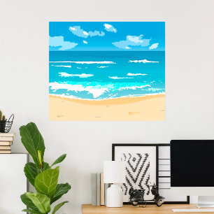 Poster Paisagem Costeira da Cena de Praia do Oceano Tropi