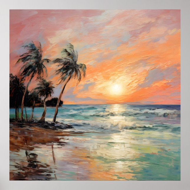Poster Paisagem Costeira Tropical - Impressionista (Frente)
