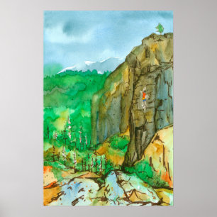 Poster Paisagem da aguarela da escalada da montanha