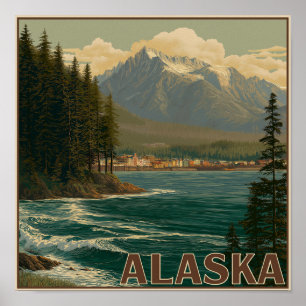 Poster Paisagem da Cidade Costeira do Alasca