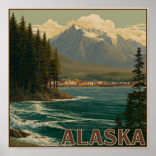 Poster Paisagem da Cidade Costeira do Alasca (Frente)
