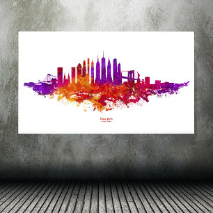 Poster Paisagem da Cidade de Nova York Aquarela em Branco