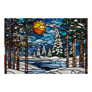 Póster Paisagem da Floresta de Inverno de Vidro Estreito
