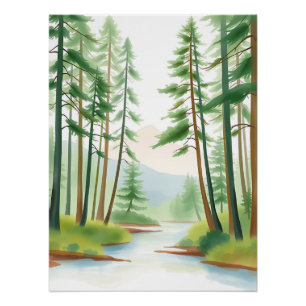 Póster Paisagem da Floresta Serena em Aquarela