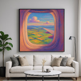 Poster Paisagem da janela do avião - Estilo de Pastel Pai
