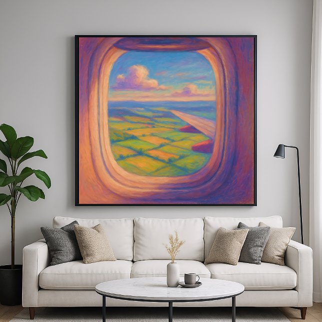 Poster Paisagem da janela do avião - Estilo de Pastel Pai (Criador carregado)