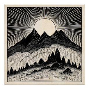 Póster Paisagem da Montanha Retroativa