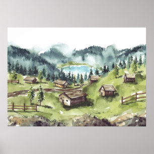 Poster Paisagem da Natureza da Aquarela