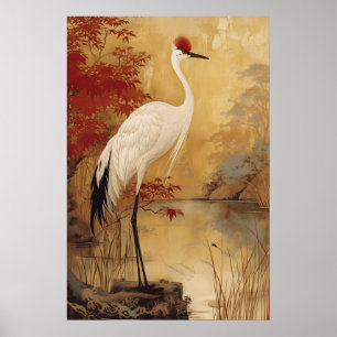 Poster Paisagem da Natureza do Grou Pintura Chinesa Mal-h