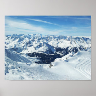 Póster paisagem da neve dos cumes do viagem da montanha