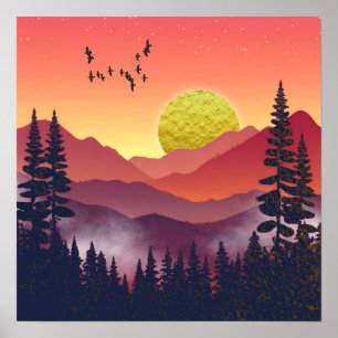 Poster Paisagem das Montanhas Crimson