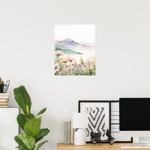 Poster Paisagem das Montanhas de Aquarela Pos