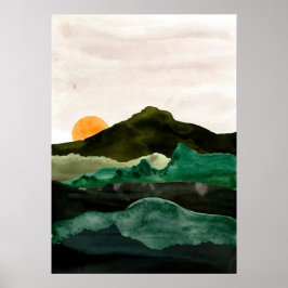 Poster Paisagem de abstrato de aquarelas. Arte sunset