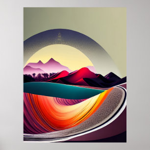 Poster Paisagem de Abstrato de ilustração de montanha