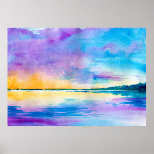 Poster Paisagem de abstrato minimalista de aquarelas: mar