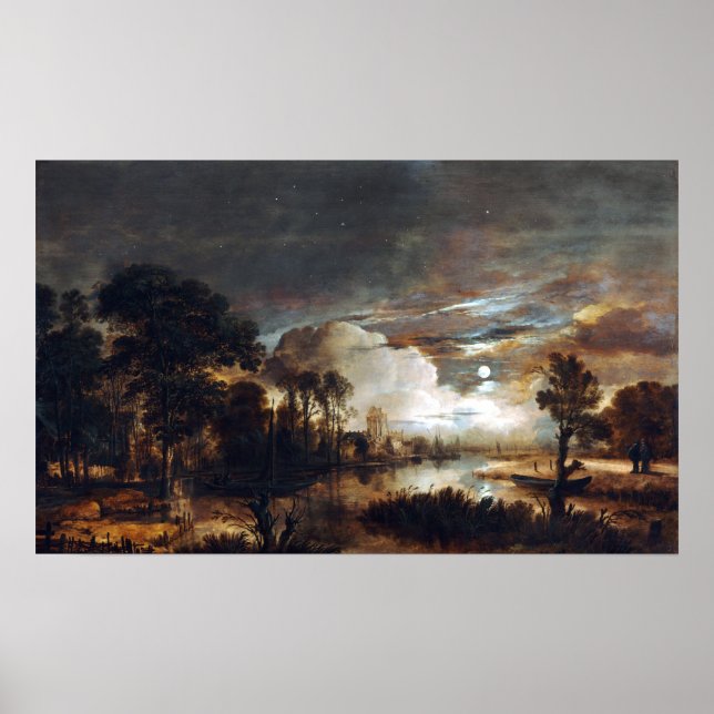 Poster Paisagem de Aert van der Neer Moonlit (Frente)