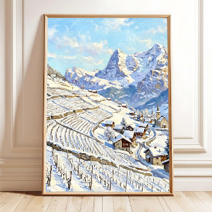 Poster Paisagem de Aldeia de Inverno em Arte de Tela