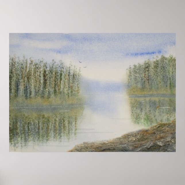 Poster Paisagem de Aquarela do Lago Pines (Frente)
