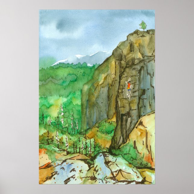Poster Paisagem de Aquarela Escalada de Montanha (Frente)