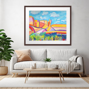 Poster Paisagem de Aquarelas Coloridas da Cozinha Mesa