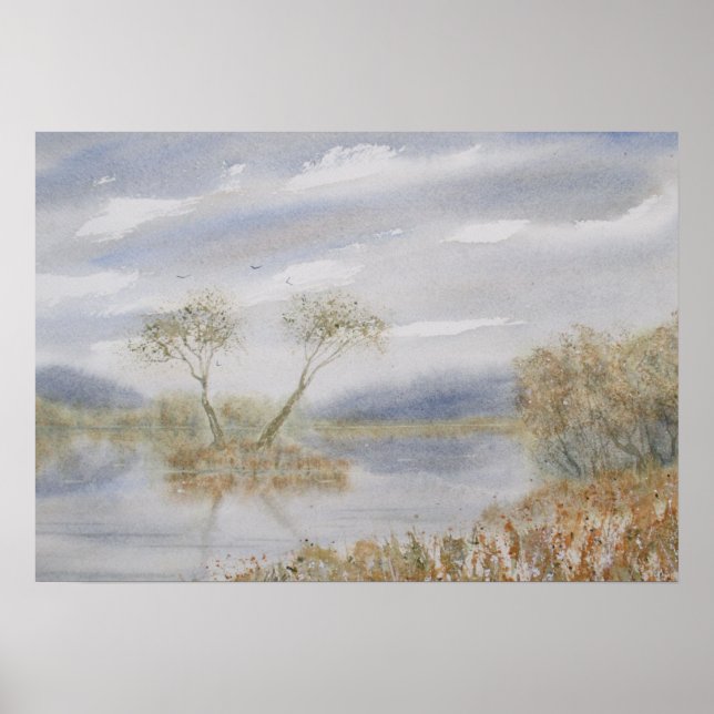 Poster Paisagem de Aquarelas da Ilha das Árvores de Quare (Frente)