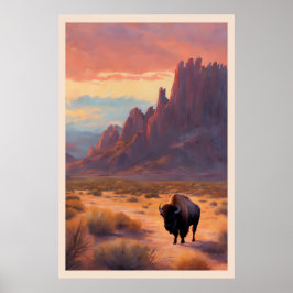 Poster Paisagem de Arte do Deserto Lone Buffalo Colorida