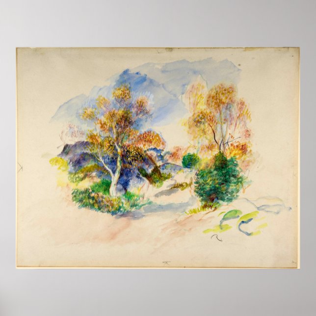 Póster Paisagem de Auguste Renoir com Caminho entre Árvor (Frente)
