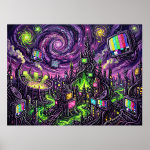 Poster Paisagem de Banda Desenhada da Noite Estrelada de