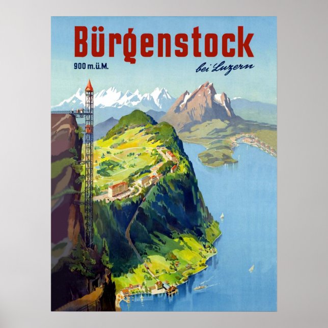 Poster Paisagem de Burgenstock, ponto de vista, Suiça (Frente)