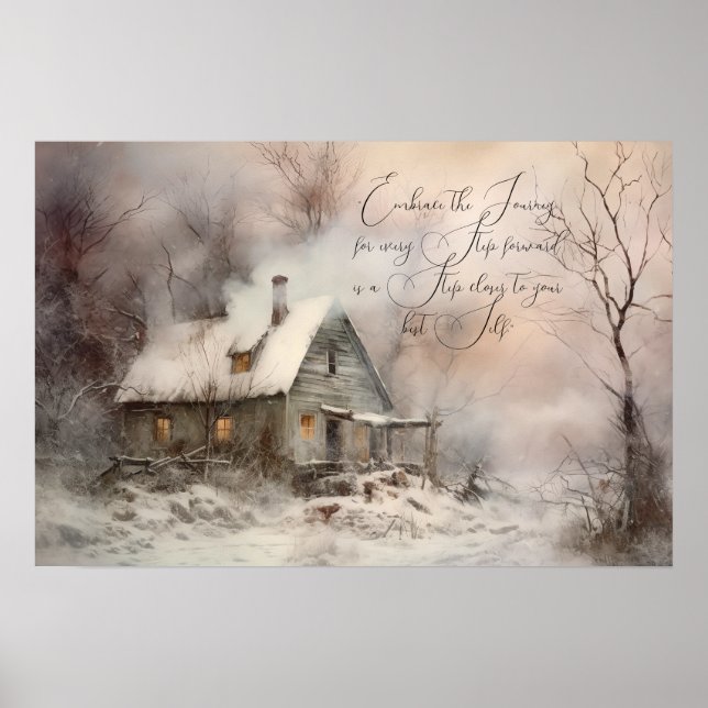 Poster Paisagem de Casa de Campo em Aquarela (Frente)