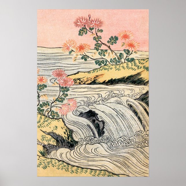 Poster Paisagem de Cascata das Flores Rosa (Frente)