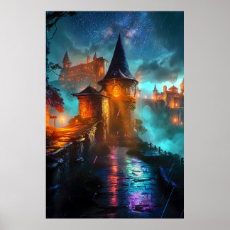 Poster Paisagem de Cidade Neon Cyberpunk Sci-Fi da Mystic