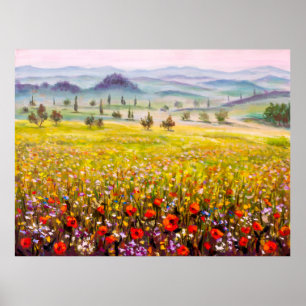 Poster Paisagem de ciprestes trabalho de arte italiana da