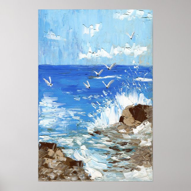 Poster Paisagem de costa das ondas oceânicas (Frente)