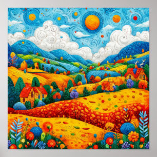 Poster Paisagem de Desenho Animado de Fantasia Caprichosa