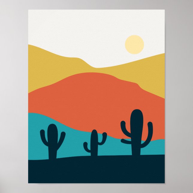 Poster Paisagem de Desert Mountain com Cactus (Frente)