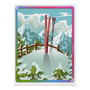 Póster Paisagem de esqui desenho animado