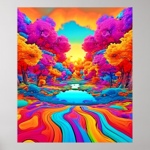 Poster Paisagem de Fantasia Colorida